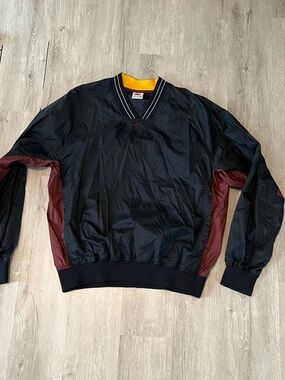 Vintage 90s  NikeWindbreaker with Burgundy Side Panels and Yellow Neck Trim
